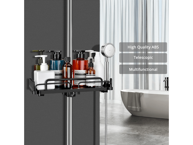  Support de douche télescopique sans perçage 28-44 cm, salle de bain suspendue, support de rangement pour tringle de douche (noir)  - Conforama D