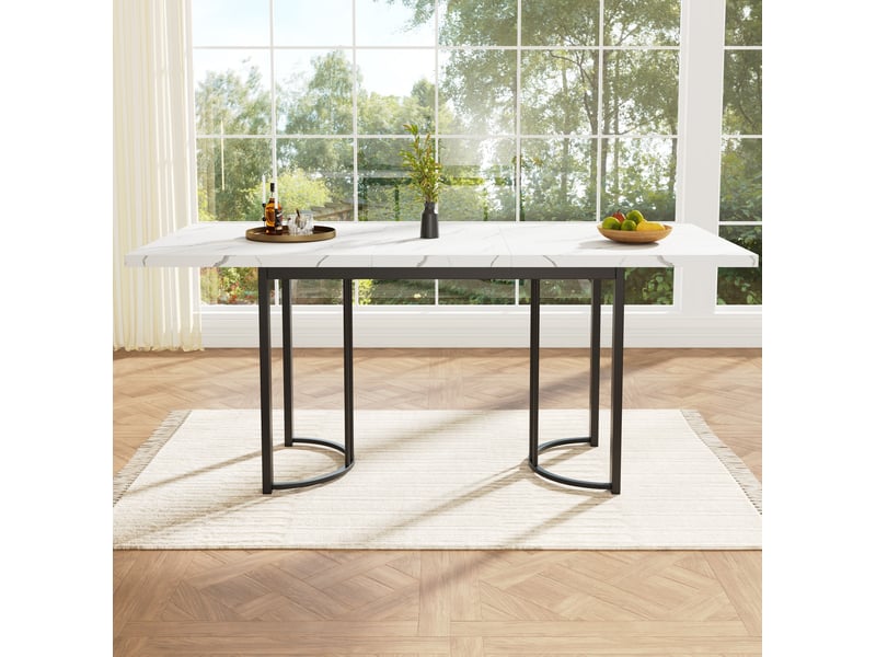  Table à manger extensible 140-179,5 x 80 cm, mdf et métal, blanc et noir  - Conforama E