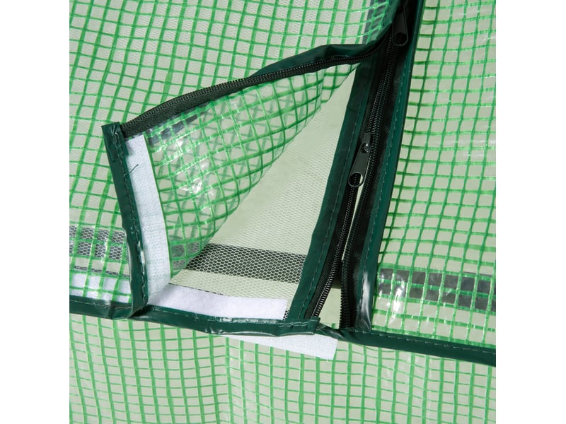 Mini-serre tunnel compacte 180 x 90 x 70 cm en métal et pe vert, 2 fenêtres zippées, pour balcon ou terrasse - Conforama E