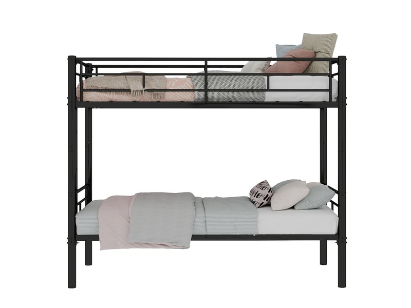 Lit superposé enfant 90x190 cm en métal-convertible en 2 lits simples-échelle et barrières de sécurité-noir - Conforama A