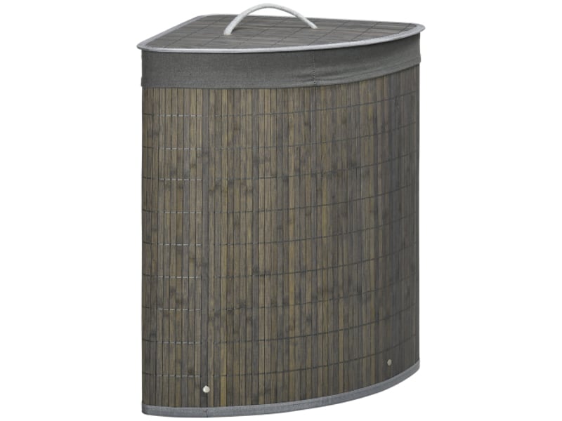  Panier à linge carré en bambou gris 55l 38x38x57 cm avec couvercle et sac amovible  - Conforama A