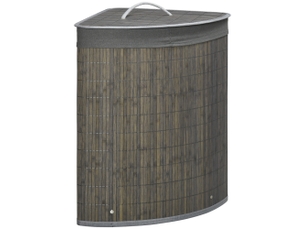 Panier à linge carré en bambou gris 55l 38x38x57 cm avec couvercle et sac amovible