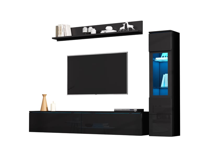 Ensemble mural tv 3 pièces led 180x33x30 cm noir brillant - Conforama A