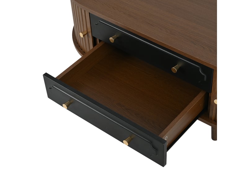  Table basse avec 2 tiroirs et 2 portes à rideau pour salon 100×50×36 cm en panneaux de particules noyer noir  - Conforama D