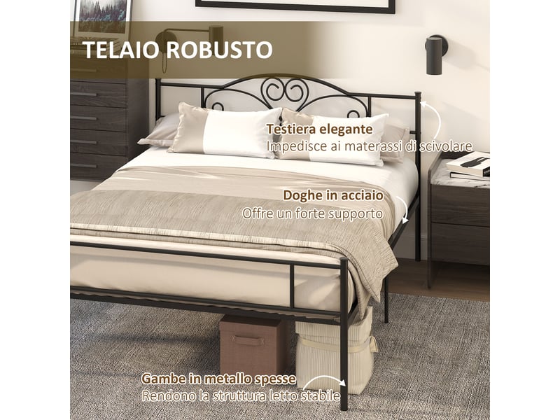  Cadre de lit double en acier 160x200 avec lattes intégrées, tête et pied de lit  - Conforama W