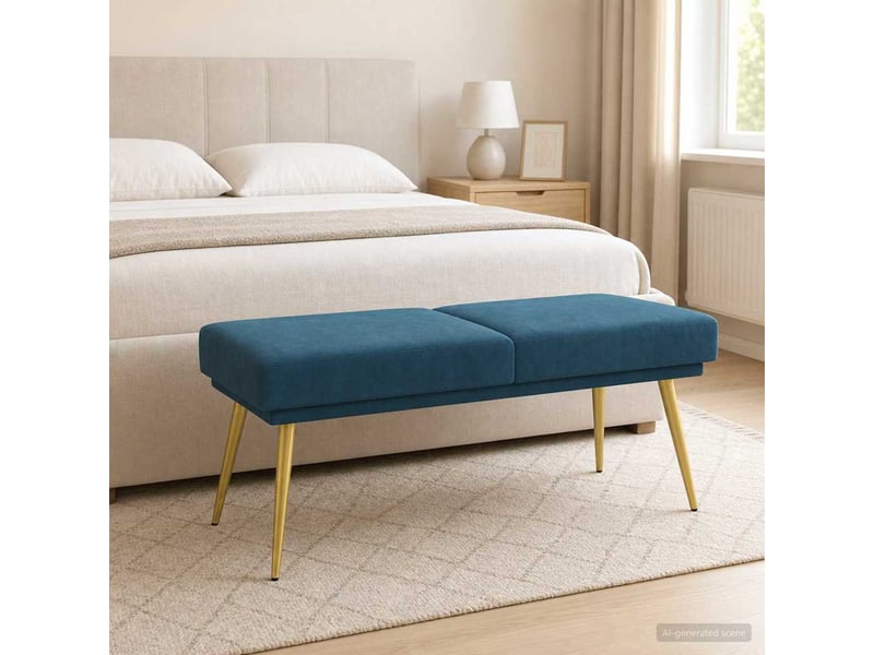  Banc d'entrée, banc à double couche bleu 120x45x46 cm velours  - Conforama C