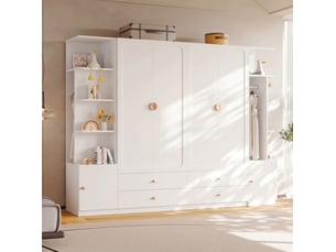 Armoire 6 portes avec 4 tiroirs et 4 penderies, rangements modulables pour chambre, blanc, 270 × 45 × 200 cm