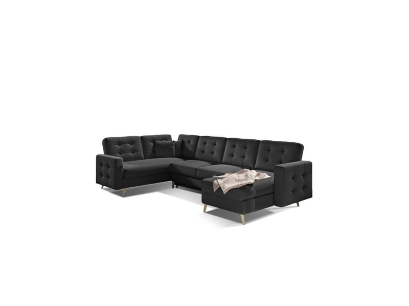  Canapé d'angle panoramique convertible hasgard u 326 cm noir avec coffre  - Conforama A