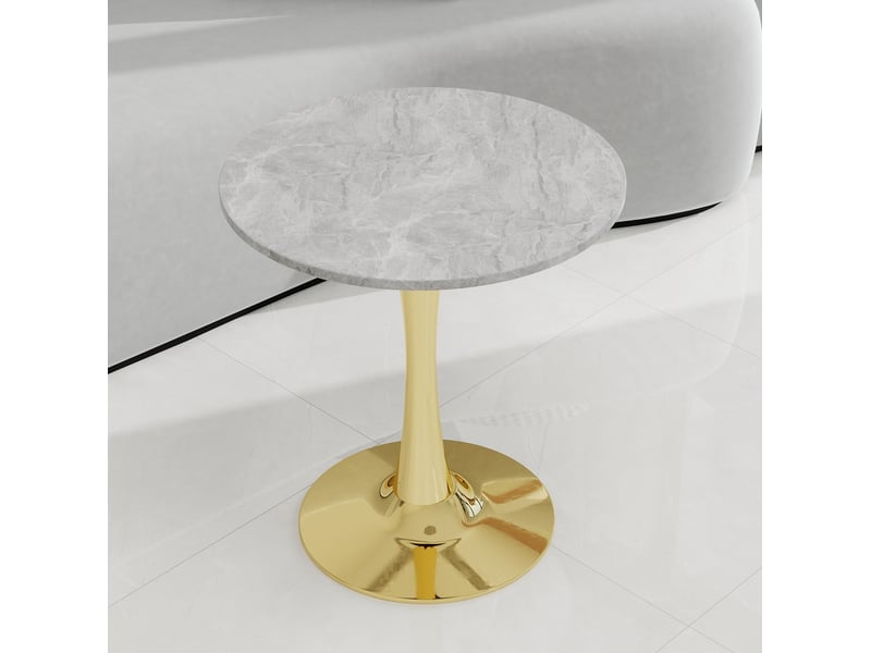  Table à manger ronde 70 cm en marbre artificiel, pied doré, 2 à 4 personnes  - Conforama E