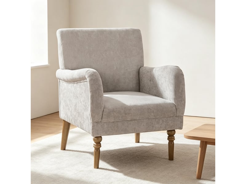  Fauteuil 1 place corda, gris, dossier haut, assise large, pieds bois d’hévéa, tissu lin, relax moderne  - Conforama B