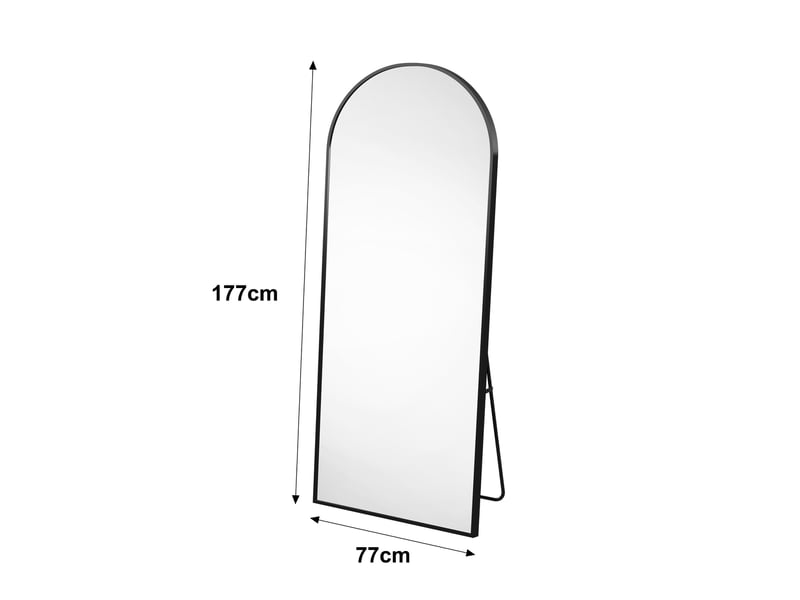  Grand miroir sur pied - 177x77cm - miroir arqué cadre fin aluminium, mural &amp; autoportant - noir  - Conforama E