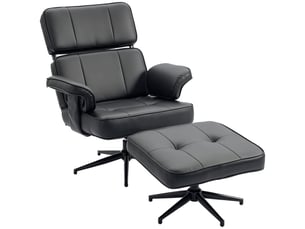 Fauteuil inclinable réglable avec repose-pieds, revêtement en similicuir, appui-tête réglable en hauteur, base en métal, noir