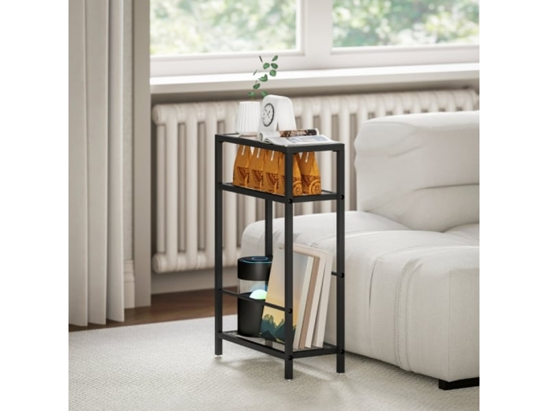  Table d'appoint 3 niveaux en verre trempé, cadre en acier noir – table basse moderne pour salon et chambre  - Conforama E