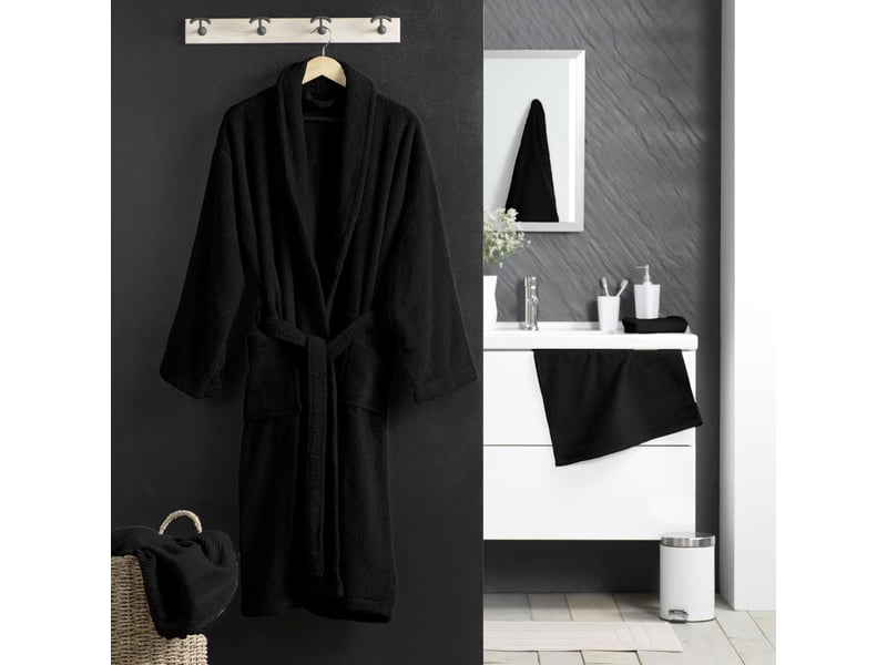  Peignoir col châle en coton tendresse noir  - Conforama D