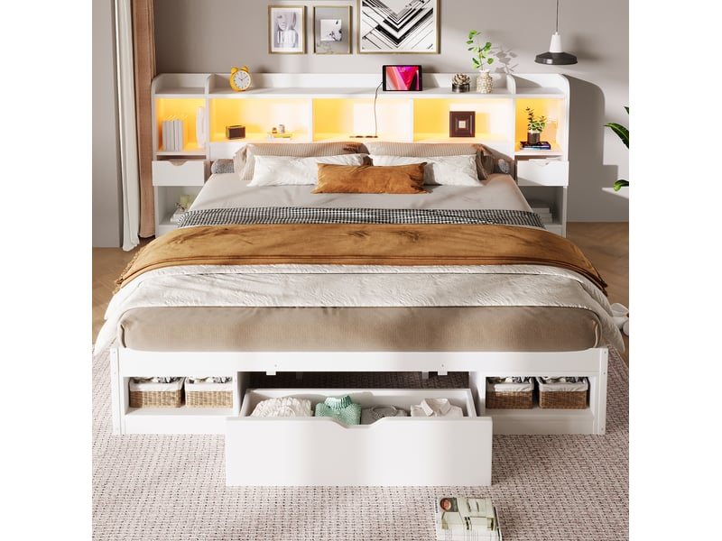  Cadre de lit double 180x200 avec rangements, led et usb homvra  - Conforama D