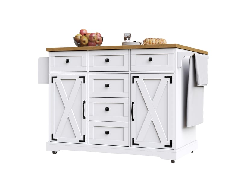  Îlot de cuisine pliant 147 x 70 x 93 cm blanc en mdf et métal, table et rangement pour petits espaces  - Conforama D