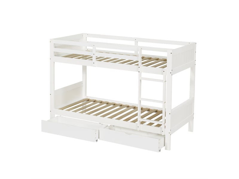  Lit superposé enfant 90x200 cm séparable en 2 lits avec tiroirs, bois blanc, sans matelas  - Conforama E