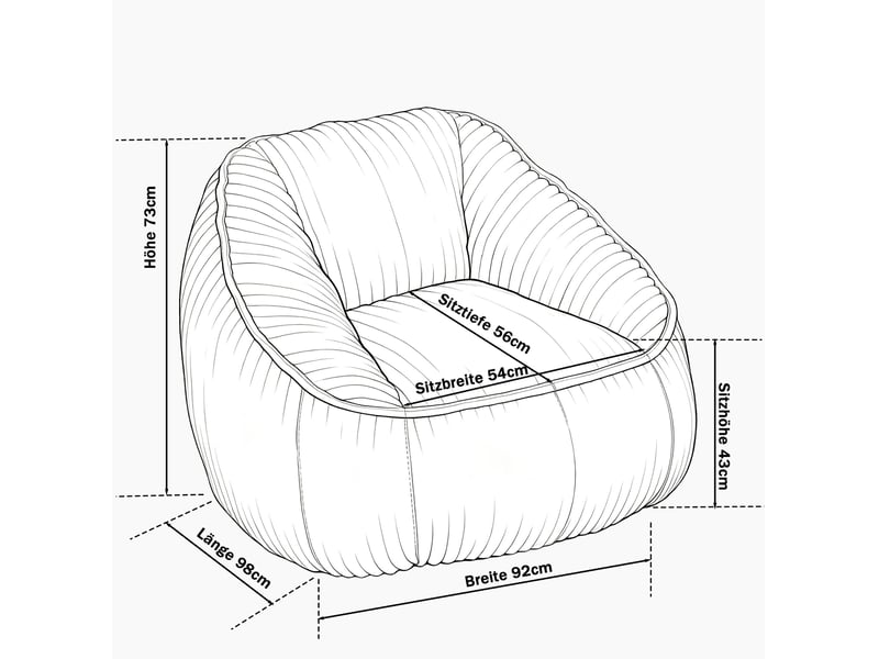  Fauteuil pouf en velours côtelé noir, mousse à mémoire de forme, 98 x 92 x 73 cm  - Conforama C