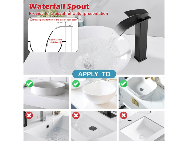 Robinet de lavabo de salle de bain cascade, robinet cascade à bec courbé, robinet de lavabo, robinet de salle de bain, noir - Conforama E