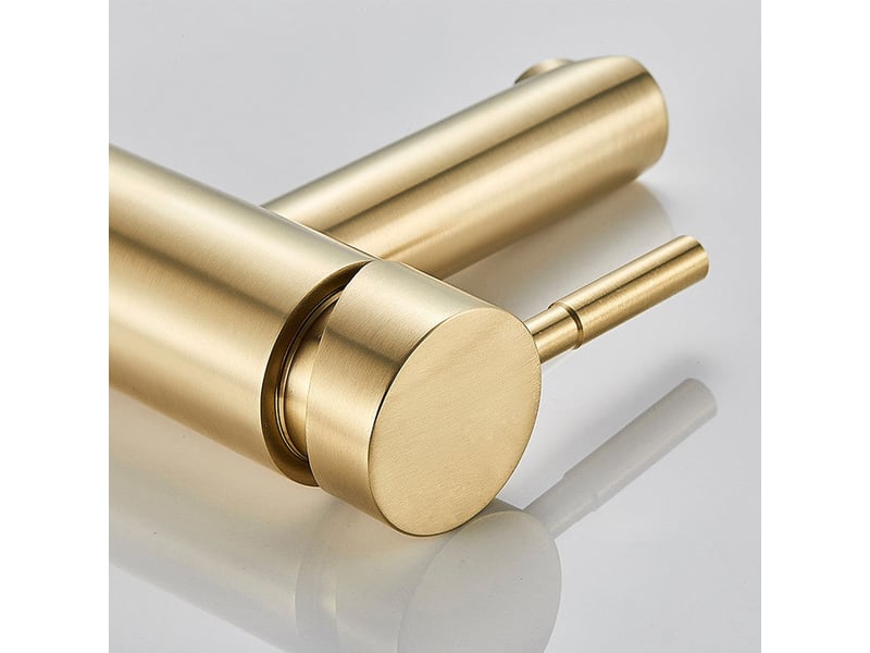  Robinet de salle de bain ou de cuisine en acier inoxydable brossé (finition or) – mitigeur monocommande eau chaudefroide, montage sur plan Washbasin faucet - Conforama D