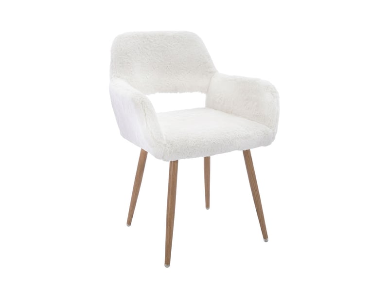 Ensemble table ronde 120x120 cm + 4 chaises mi-siècle en fausse fourrure, pieds acier laqué – style scandinave, couleur chêne - Conforama E