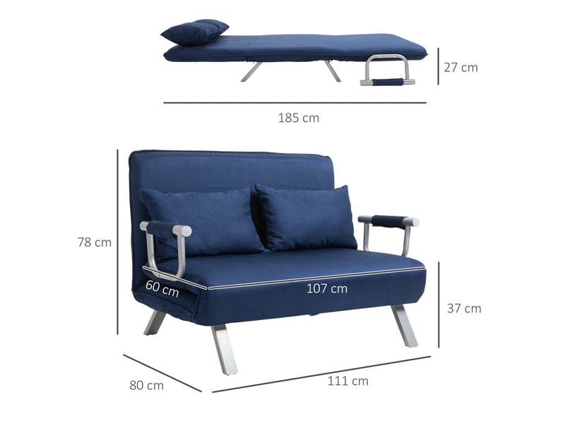  Canapé-lit 2 places bleu avec dossier réglable 5 positions  - Conforama C