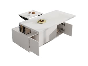 Table basse 100x50x55cm, table de salon avec levage double, espace de rangement caché, 2 portes, aggloméré, blanc