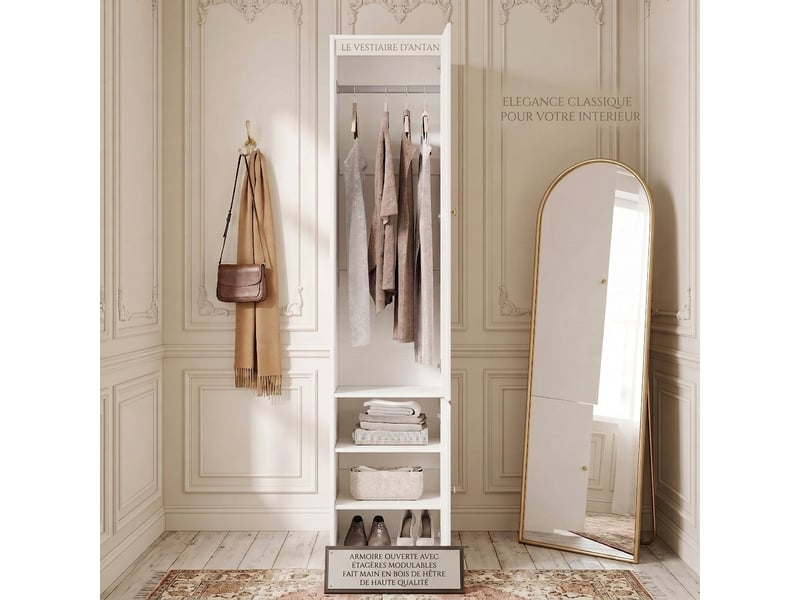 Armoire penderie 90x50x200 cm 4 portes avec tiroir chêne clair et gris - Conforama C