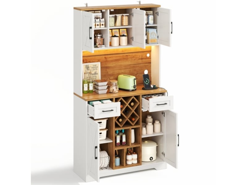  Buffet haut led cuisine avec cave à vin et vitrine – armoire de rangement 180×105×40 cm, meuble salon &amp; salle à manger  - Conforama E