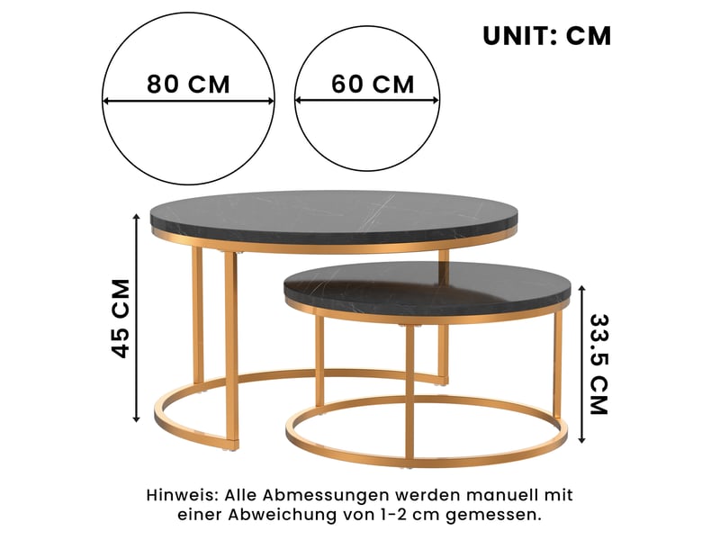  Tcqpz table basse lot de 2 80 x 80 cm marbre noir et structure métal  - Conforama C