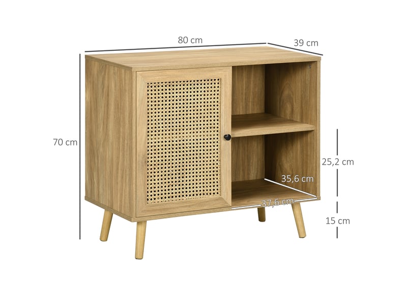  Meuble de rangement buffet 1 porte cannage dim. 80l x 39l x 70h cm - effet bois  - Conforama C