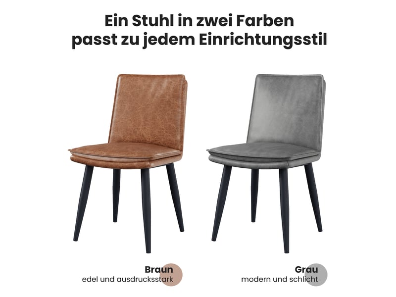  Chaises de salle à manger lot de 4 avec dossier ergonomique  - coussins doubles, pieds en métal, pu brun  - Conforama E