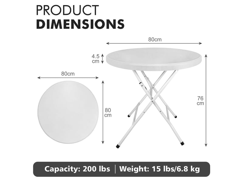  Table à manger ronde format cocktail table repas pliante installation facile usage extérieur et intérieur charge maximale 136 kg finition blanche  - Conforama B