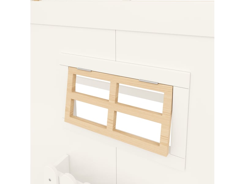  Lit mezzanine 90x200 cm, escalier avec rangements et led, en bois, naturel et blanc, sans matelas  - Conforama E