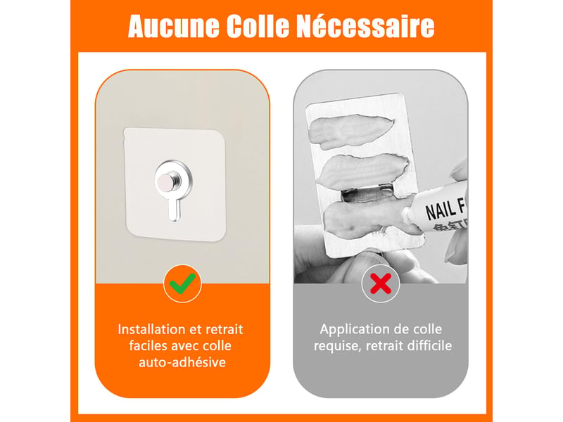  Lot de 20 crochets autocollants sans perçage pour photos, posters et peintures décoratives, transparent  - Conforama B