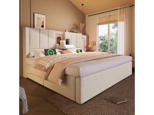 Lit coffre 140x200 cm <strong></strong> <strong></strong> coloris beige
