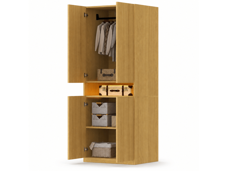  Armoire modenvie de rangement 70 x 55 x 180 cm avec éclairage led et penderie finition bois  - Conforama A