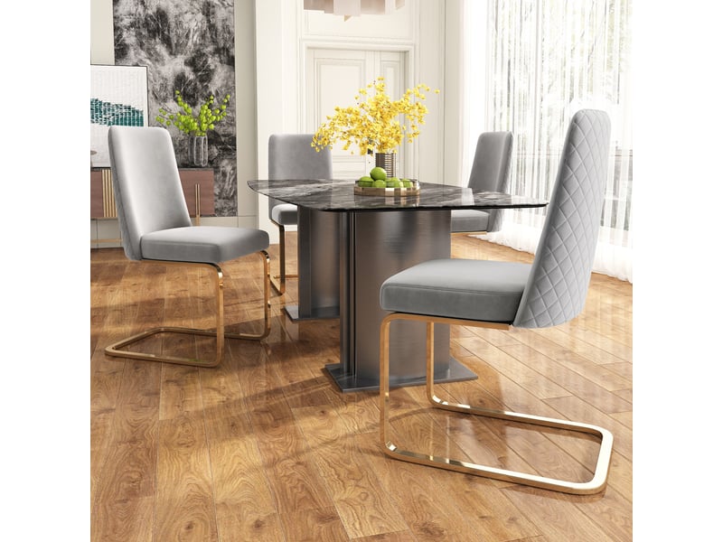  Chaises de salle à manger lot de 2 avec dossier losangé  - pieds en métal pour salon, velours gris  - Conforama C