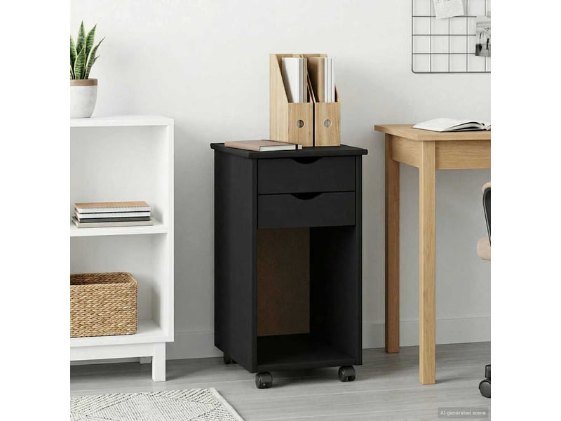  Caisson roulant de bureau, meuble de rangement 34 x 39 x 65,5 cm pin massif noir  - Conforama B