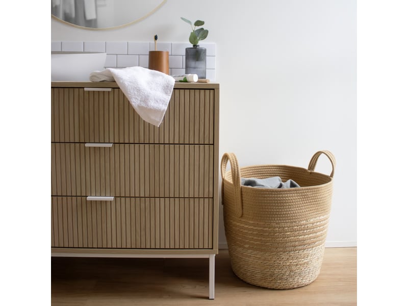  Panier à linge en jonc de mer et corde de coton ocre 35 x 35 x 44 cm 62876 - Conforama B