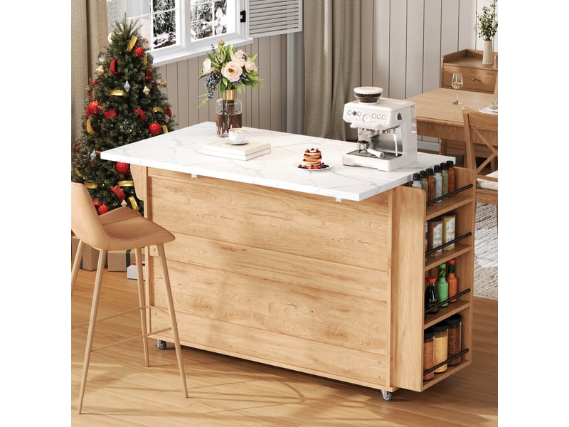  Îlot de cuisine mobile sur roulettes avec plateau rabattable, chariot de cuisine mdf, 138x70x90 cm  - Conforama W