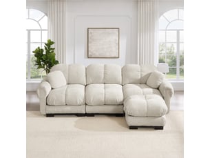 Canapé d'angle réversible fixe <strong>OKMYHOME</strong> <strong></strong> 3 places Tissu Kaki clair