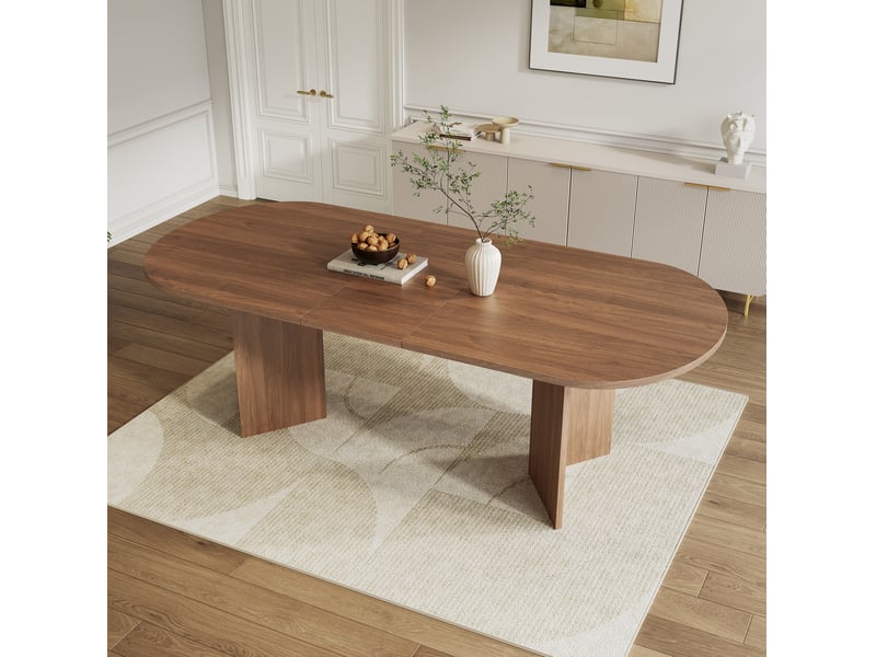  Table à manger extensible 180x90 cm, angles arrondis, plateau épais, mdf, noyer  - Conforama D