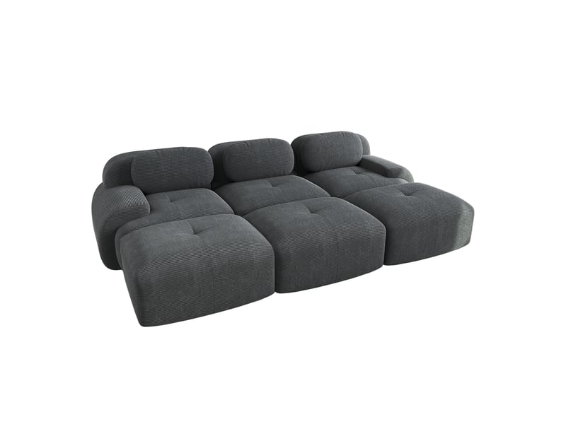  Canapé modulaire 3 places avec 3 poufs en velours côtelé gris  - Conforama A
