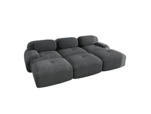 Canapé modulaire 3 places avec 3 poufs en velours côtelé gris