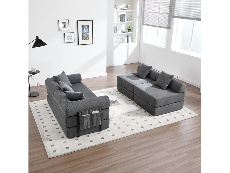  Canapé modulable modenvie 4 places en velours côtelé gris foncé 270 x 180 x 64 cm  - Conforama D