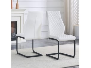 Lot de 2 chaises de salle à manger 43x63x100 cm, chaise cuisine avec dossier haut motif losange, blanc et noir, pu+métal