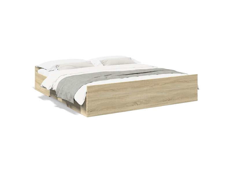  Lit double- lit adulte -  cadre de lit avec tiroirs sans matelas chêne sonoma 200x200 cm  - Conforama A