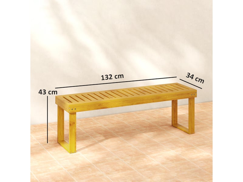  Banc de jardin banc en bois de pin 2 places banquette de jardin assise à lattes 132 x 34 x 43 cm bois naturel  - Conforama E