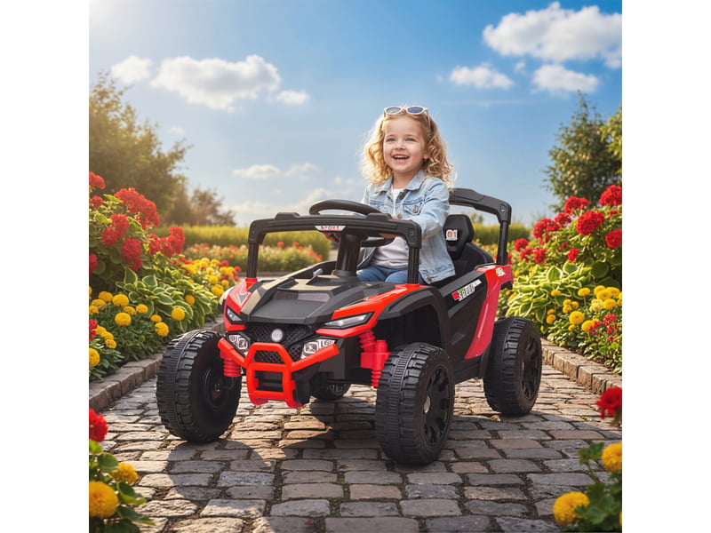  Voiture électrique enfant utv, buggy électrique enfant 12v 2 moteurs, télécommande, led, musique, klaxon, 3-8 ans, rouge  - Conforama C